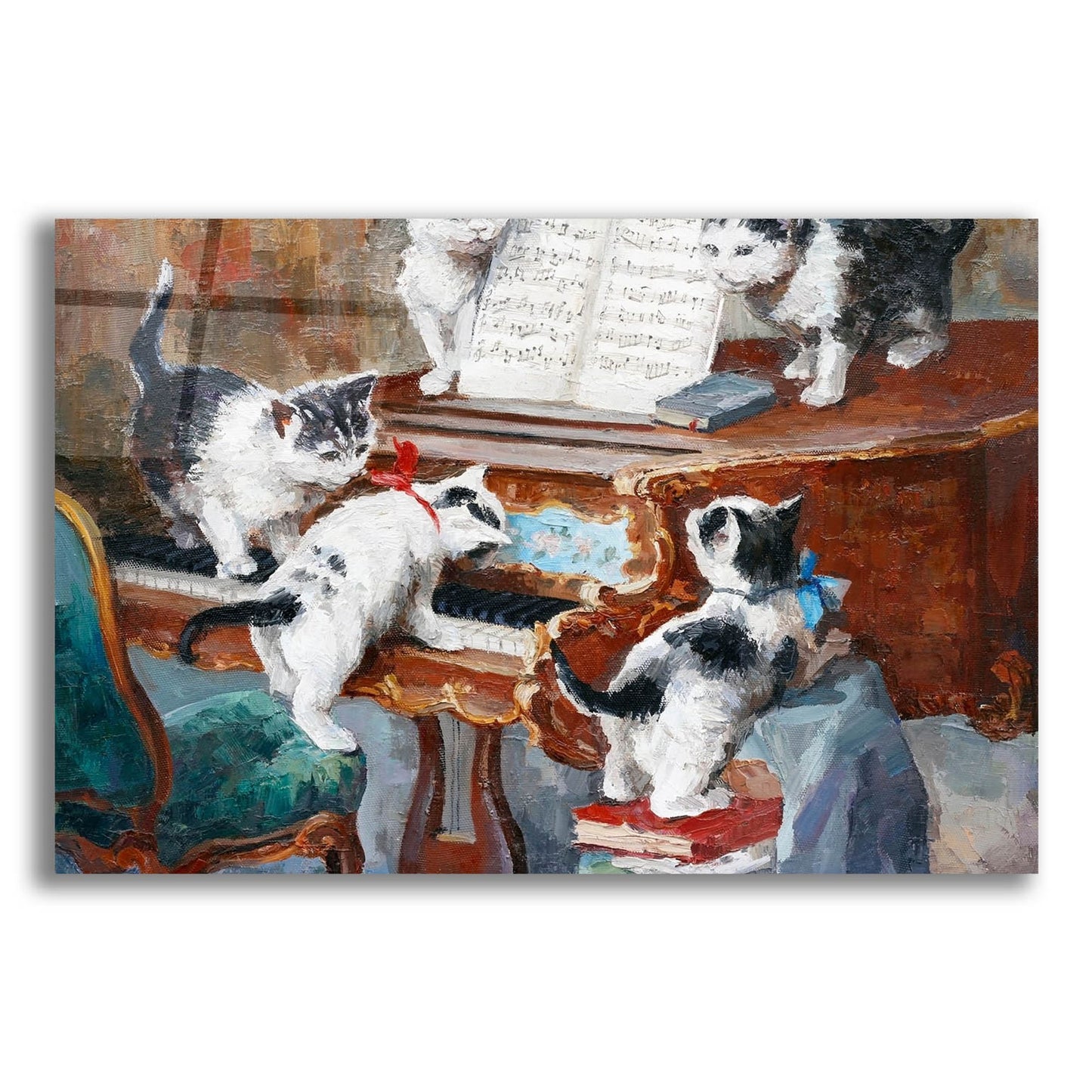 Epic Art 'Kittens Playing Piano' by Epic Portfolio, Acrylic Glass Wall Art,24x16