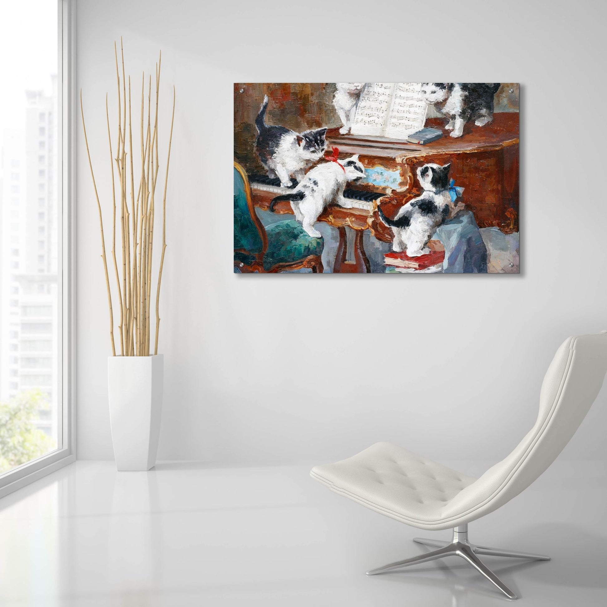 Epic Art 'Kittens Playing Piano' by Epic Portfolio, Acrylic Glass Wall Art,36x24