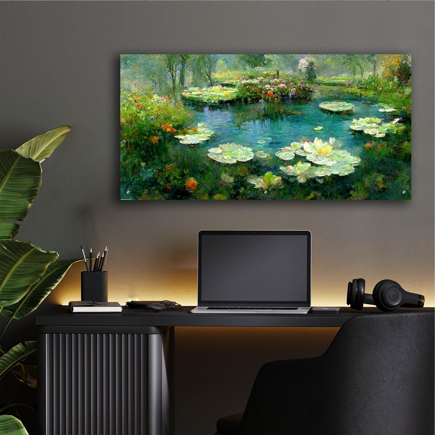 Epic Art 'Pond Lilies' by Epic Portfolio, Acrylic Glass Wall Art,48x24