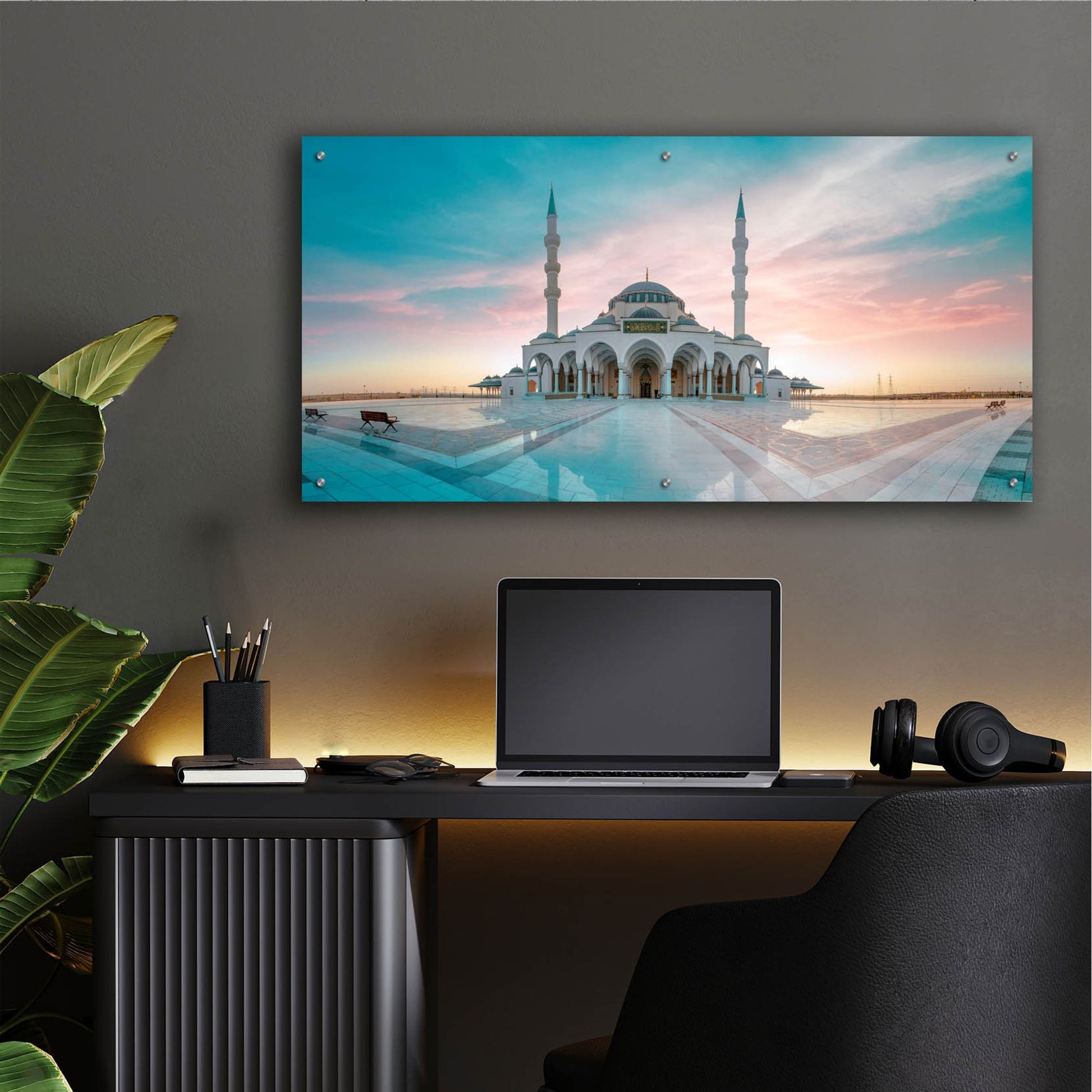 Epic Art 'Sharjah Mosque in Dubai' by Epic Portfolio, Acrylic Glass Wall Art,48x24