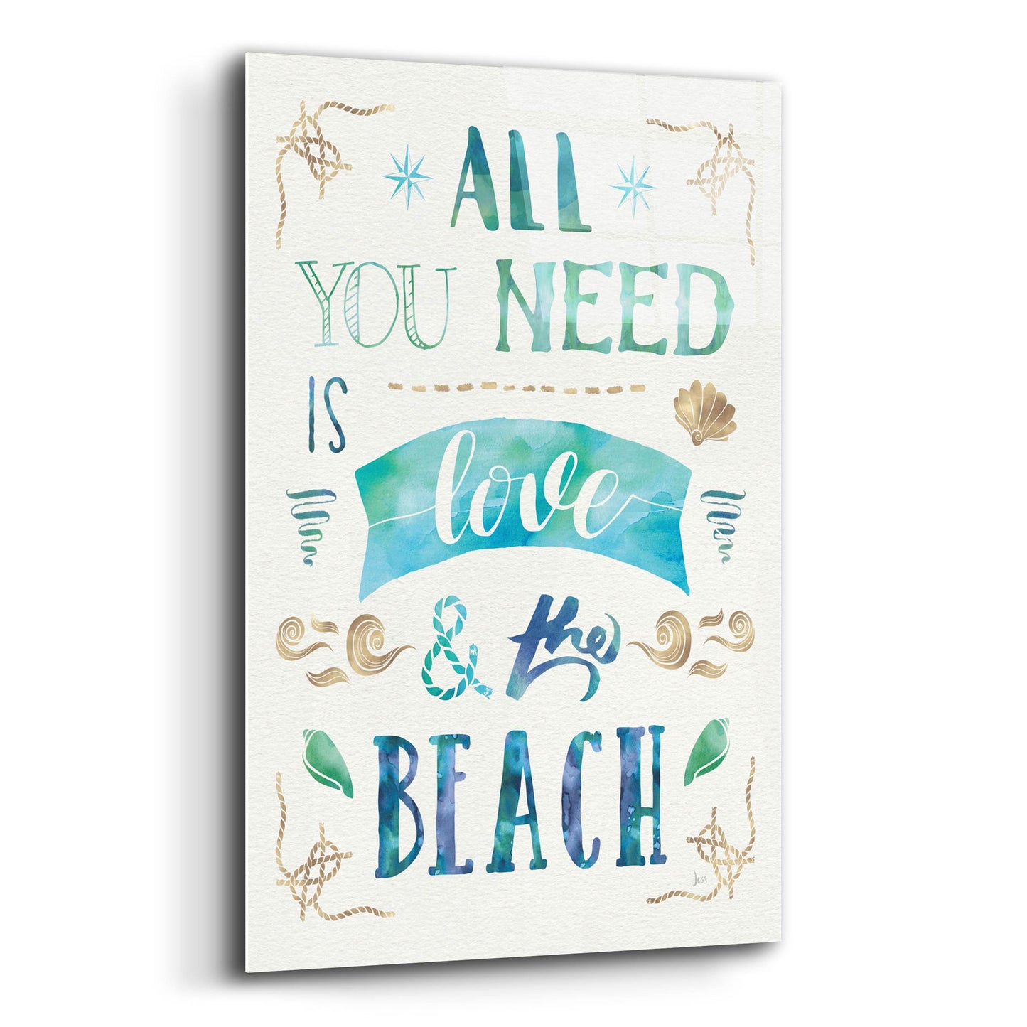 Epic Art 'Love and the Beach I' by Jess Aiken, Acrylic Glass Wall Art,12x16