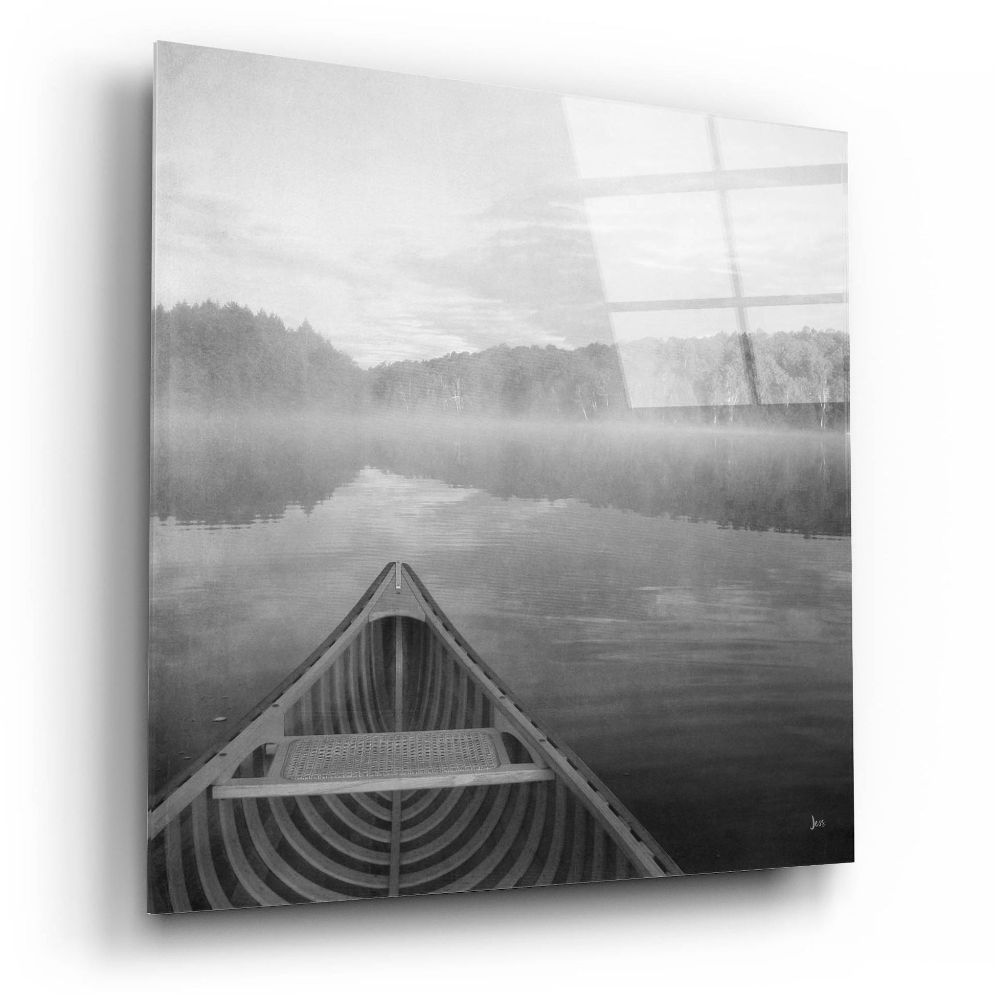 Epic Art 'Calm Waters Canoe I BW' by Jess Aiken, Acrylic Glass Wall Art,12x12