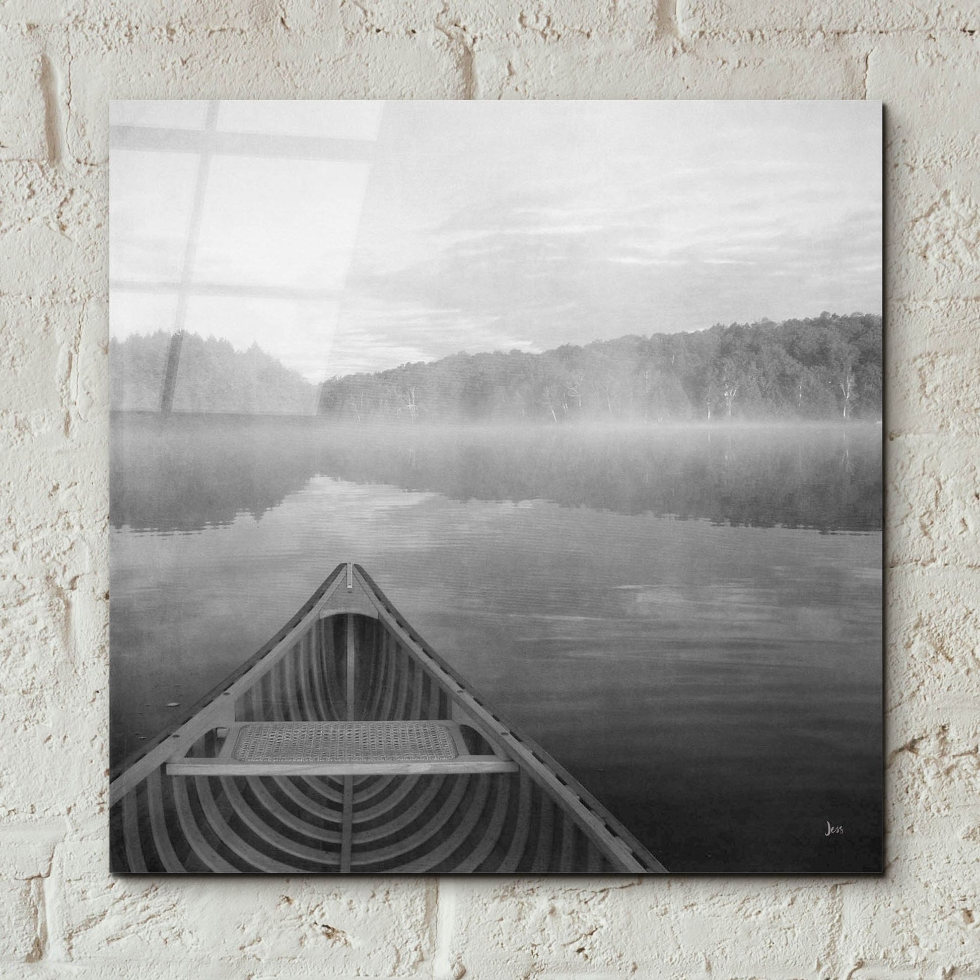 Epic Art 'Calm Waters Canoe I BW' by Jess Aiken, Acrylic Glass Wall Art,12x12