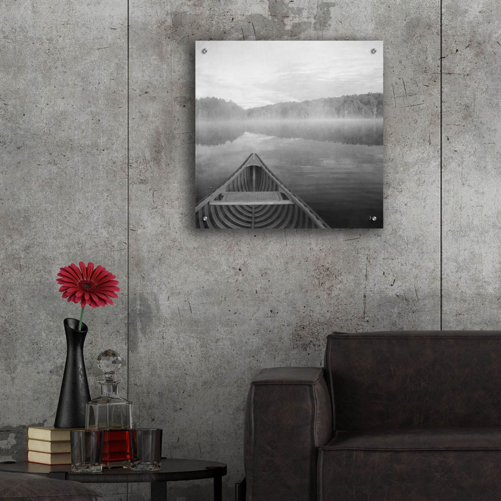 Epic Art 'Calm Waters Canoe I BW' by Jess Aiken, Acrylic Glass Wall Art,24x24