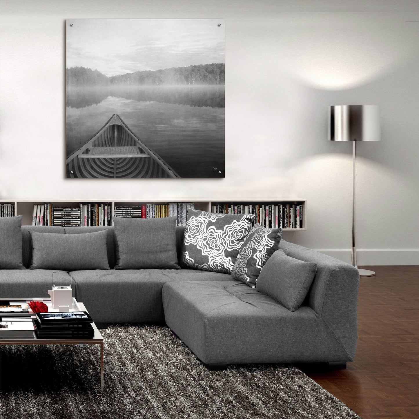 Epic Art 'Calm Waters Canoe I BW' by Jess Aiken, Acrylic Glass Wall Art,36x36