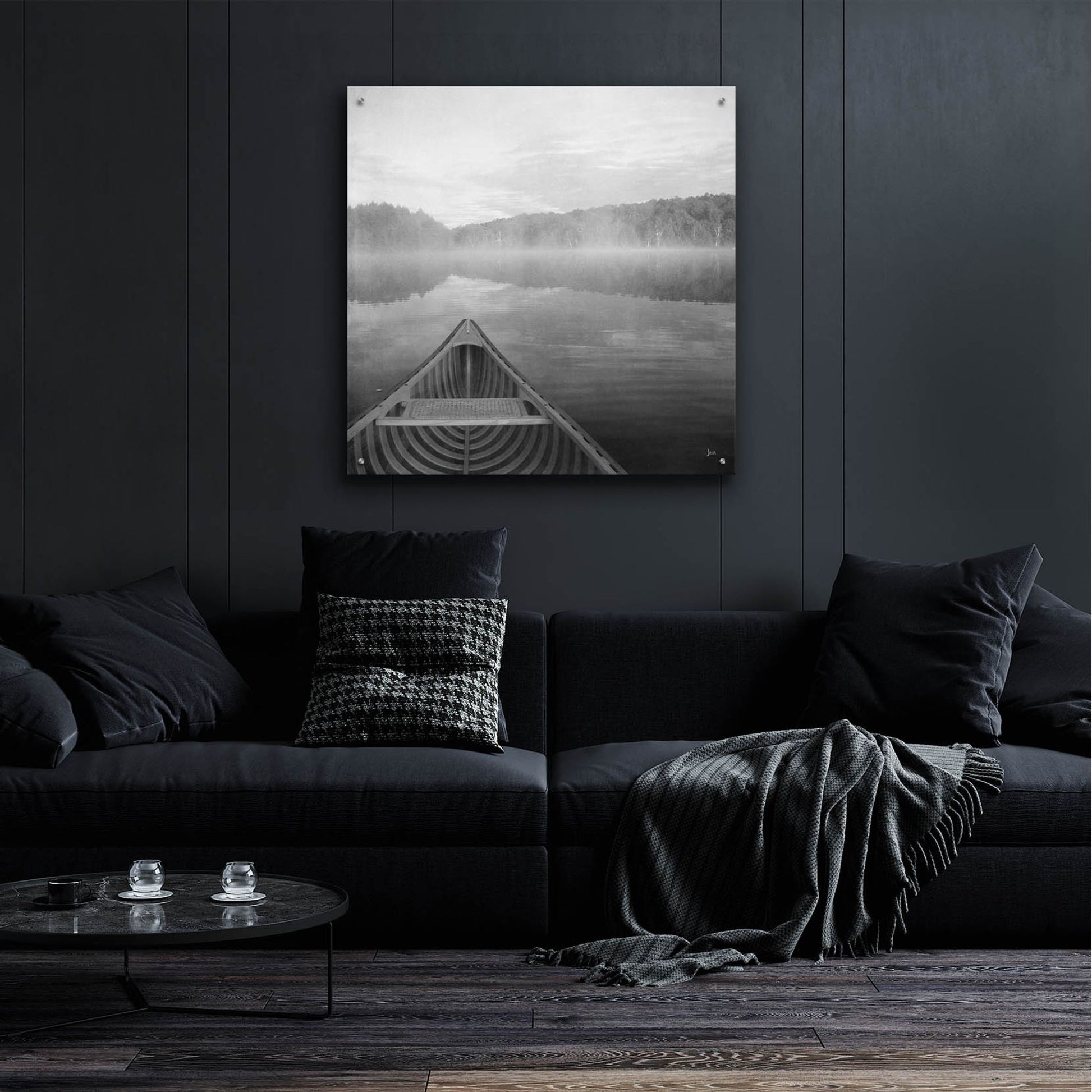 Epic Art 'Calm Waters Canoe I BW' by Jess Aiken, Acrylic Glass Wall Art,36x36