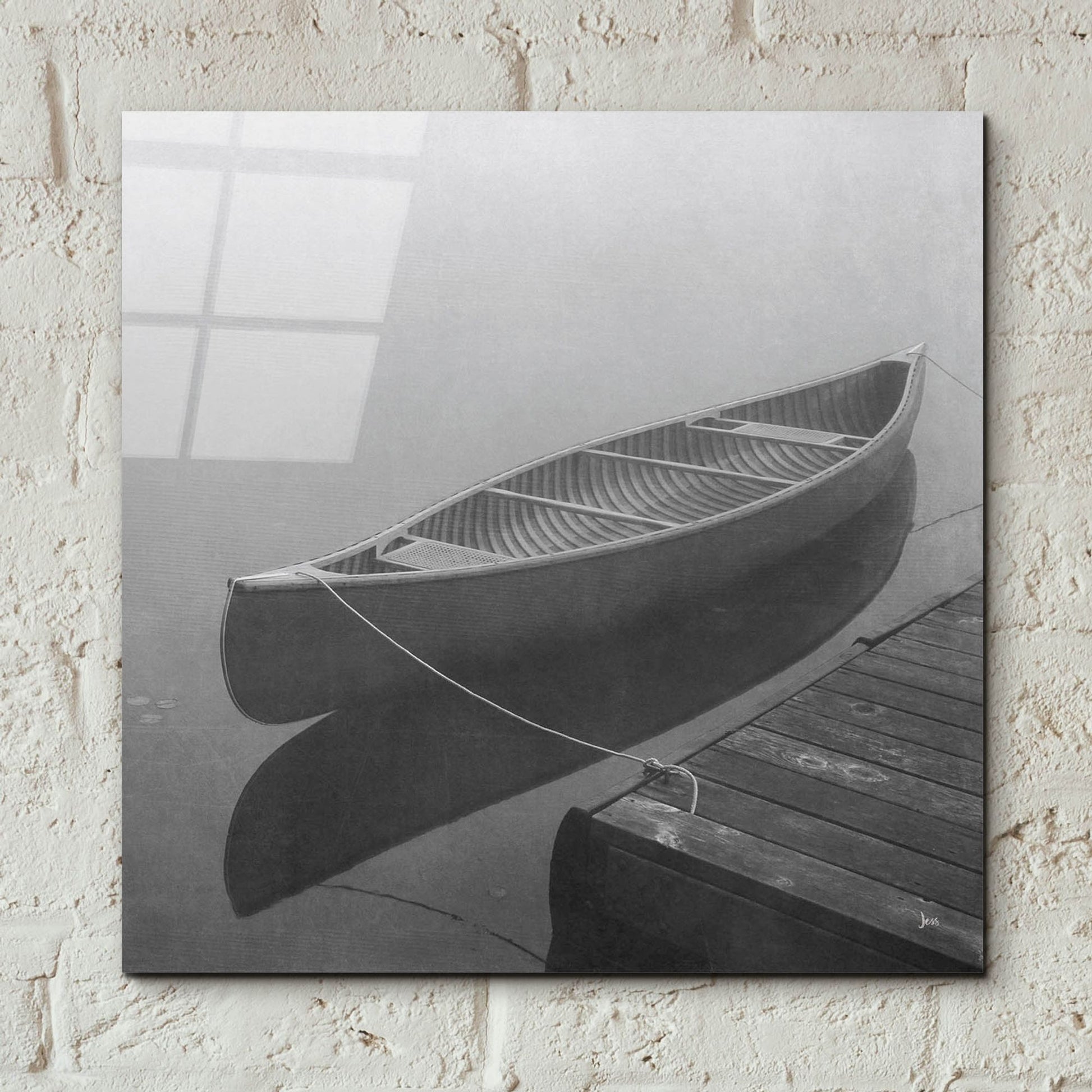 Epic Art 'Calm Waters Canoe II BW' by Jess Aiken, Acrylic Glass Wall Art,12x12