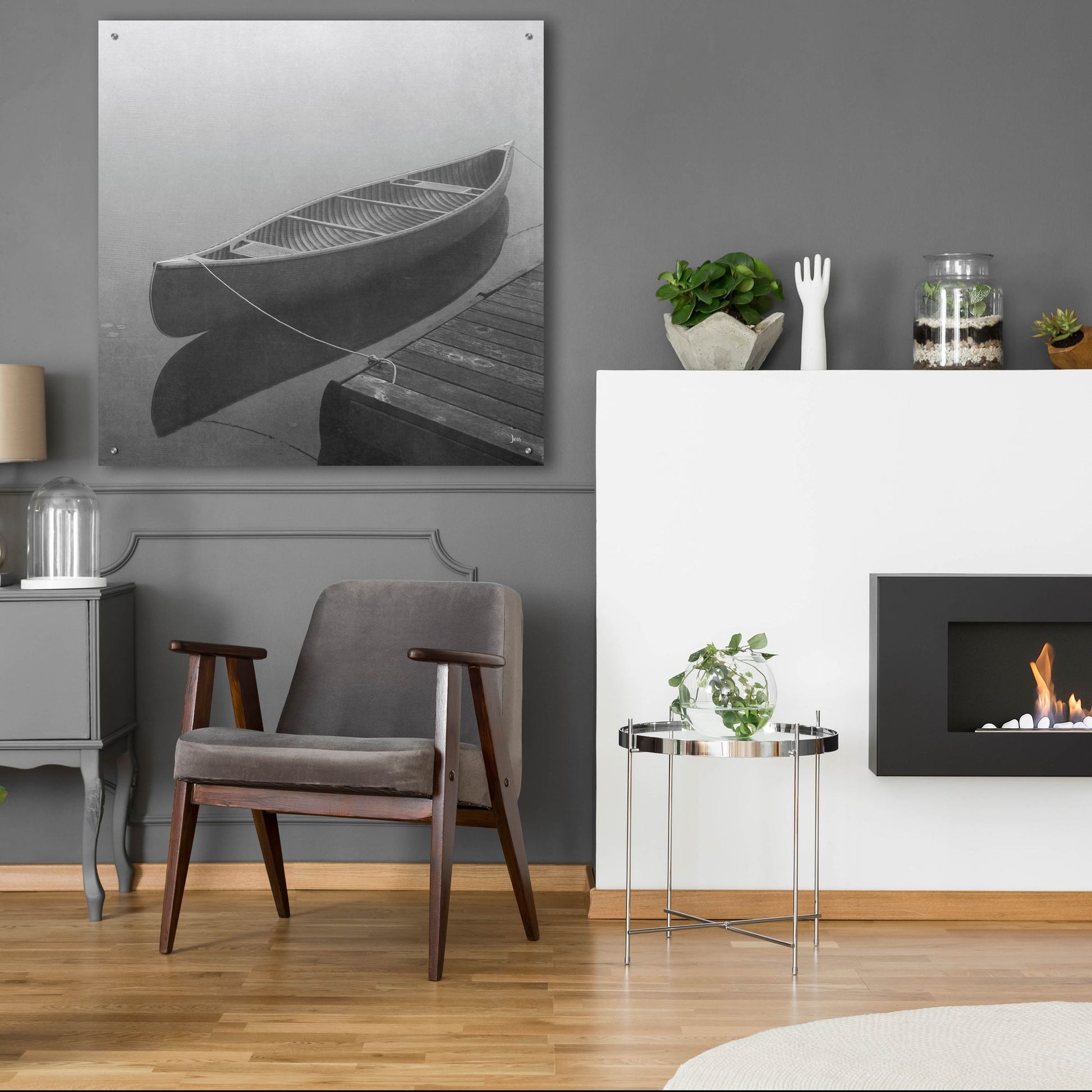 Epic Art 'Calm Waters Canoe II BW' by Jess Aiken, Acrylic Glass Wall Art,36x36