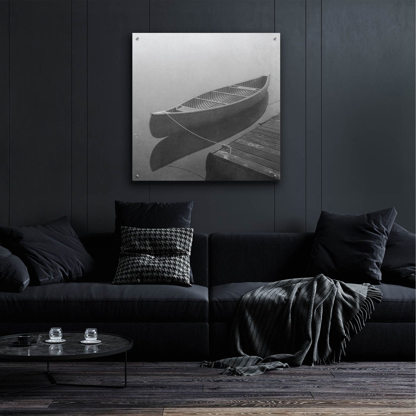 Epic Art 'Calm Waters Canoe II BW' by Jess Aiken, Acrylic Glass Wall Art,36x36