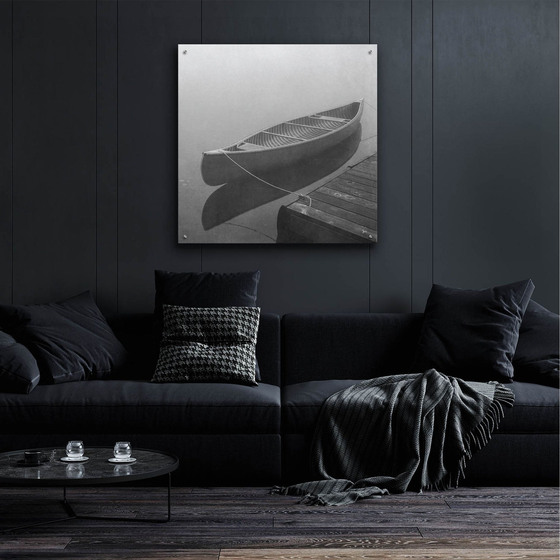 Epic Art 'Calm Waters Canoe II BW' by Jess Aiken, Acrylic Glass Wall Art,36x36