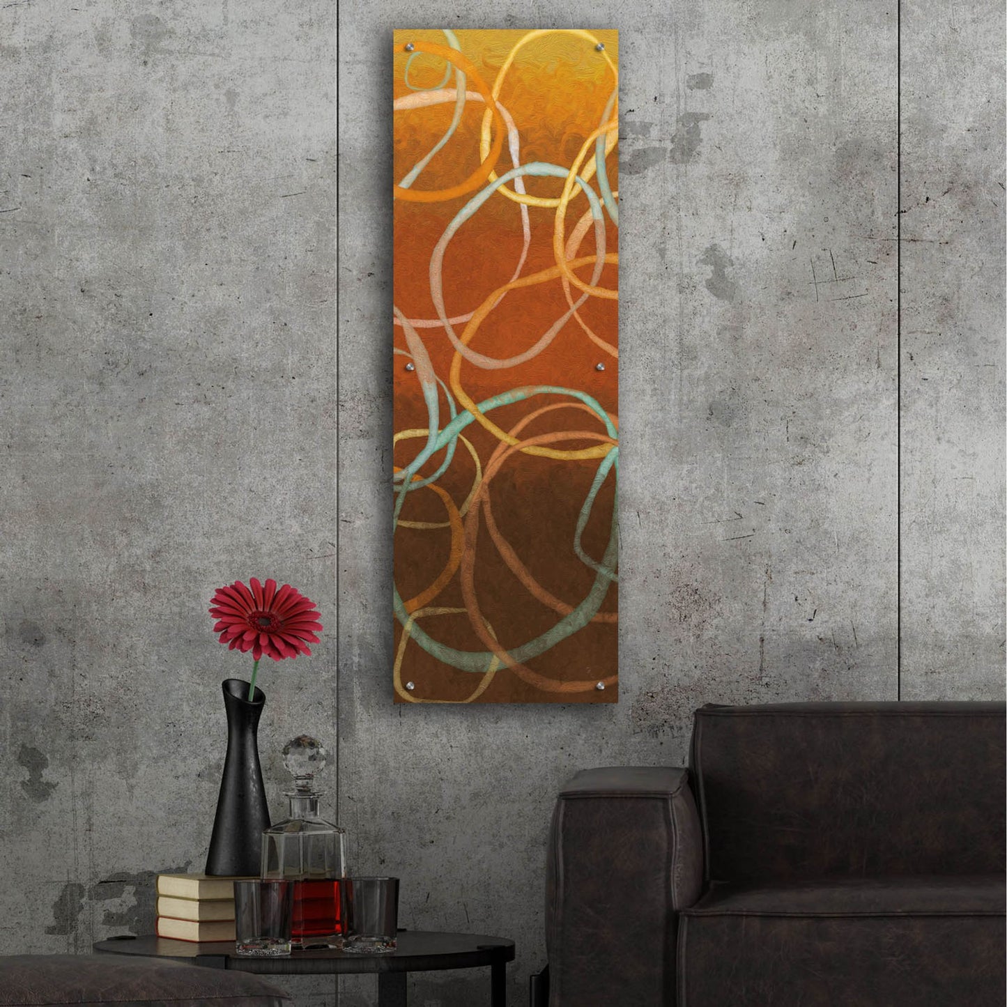 Epic Art 'Square Dancing Circles I' by Sarah Adams, Acrylic Glass Wall Art,16x48