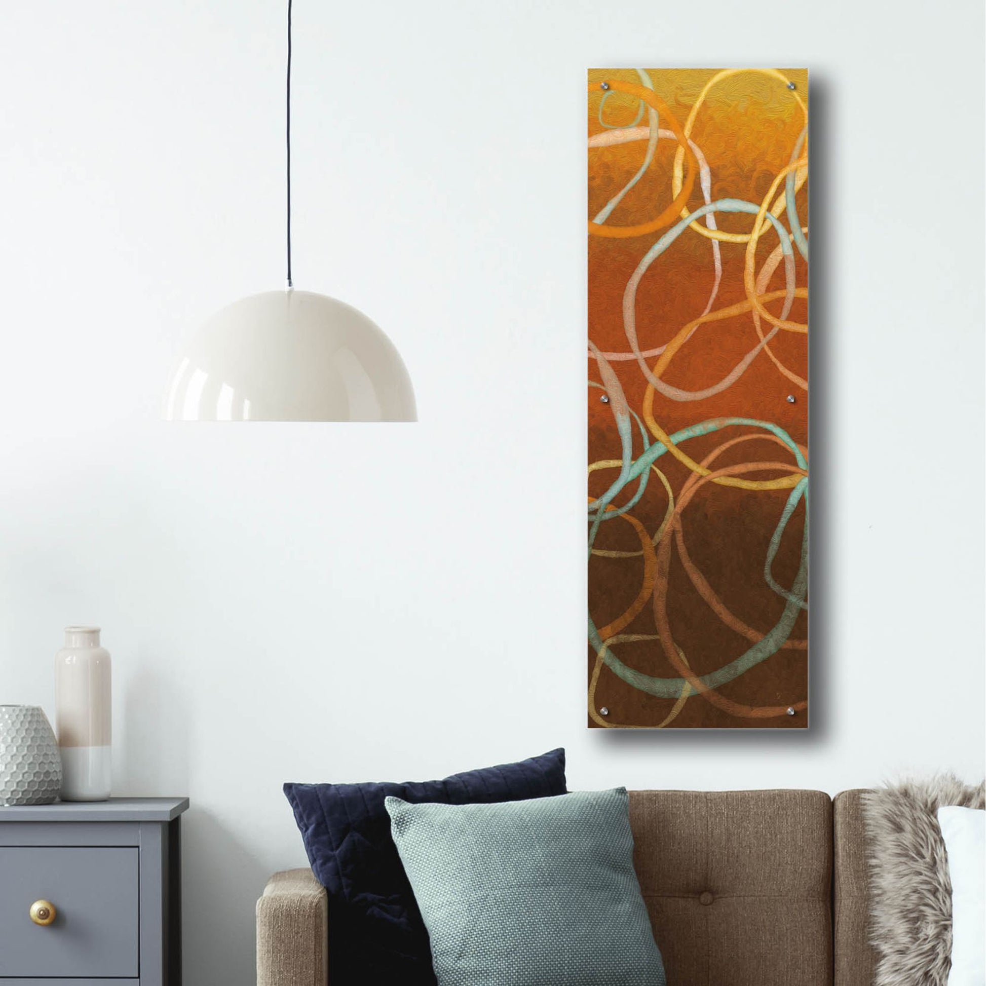 Epic Art 'Square Dancing Circles I' by Sarah Adams, Acrylic Glass Wall Art,16x48