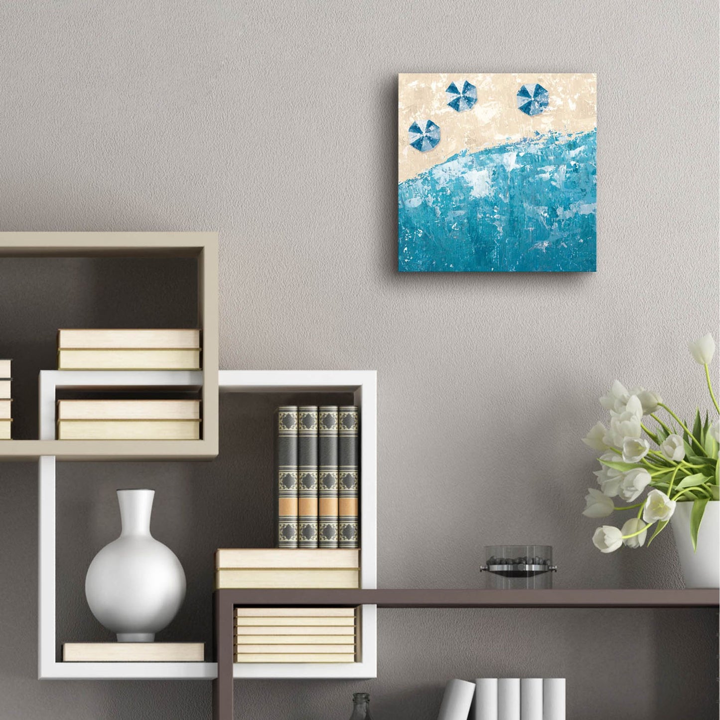 Epic Art 'Beach Days Blue' by Sarah Adams, Acrylic Glass Wall Art,12x12