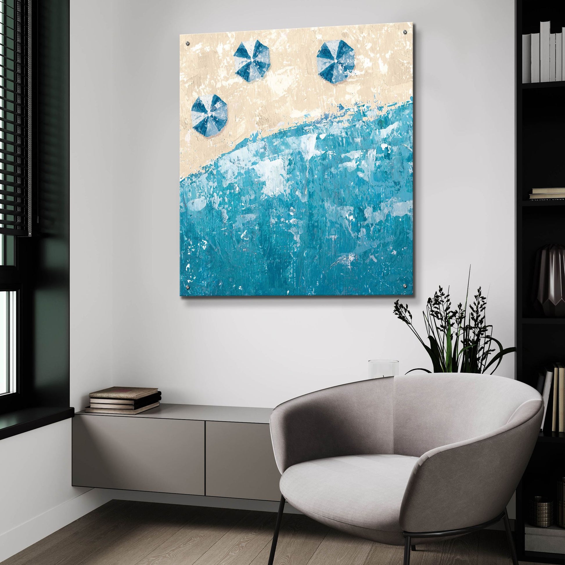 Epic Art 'Beach Days Blue' by Sarah Adams, Acrylic Glass Wall Art,36x36