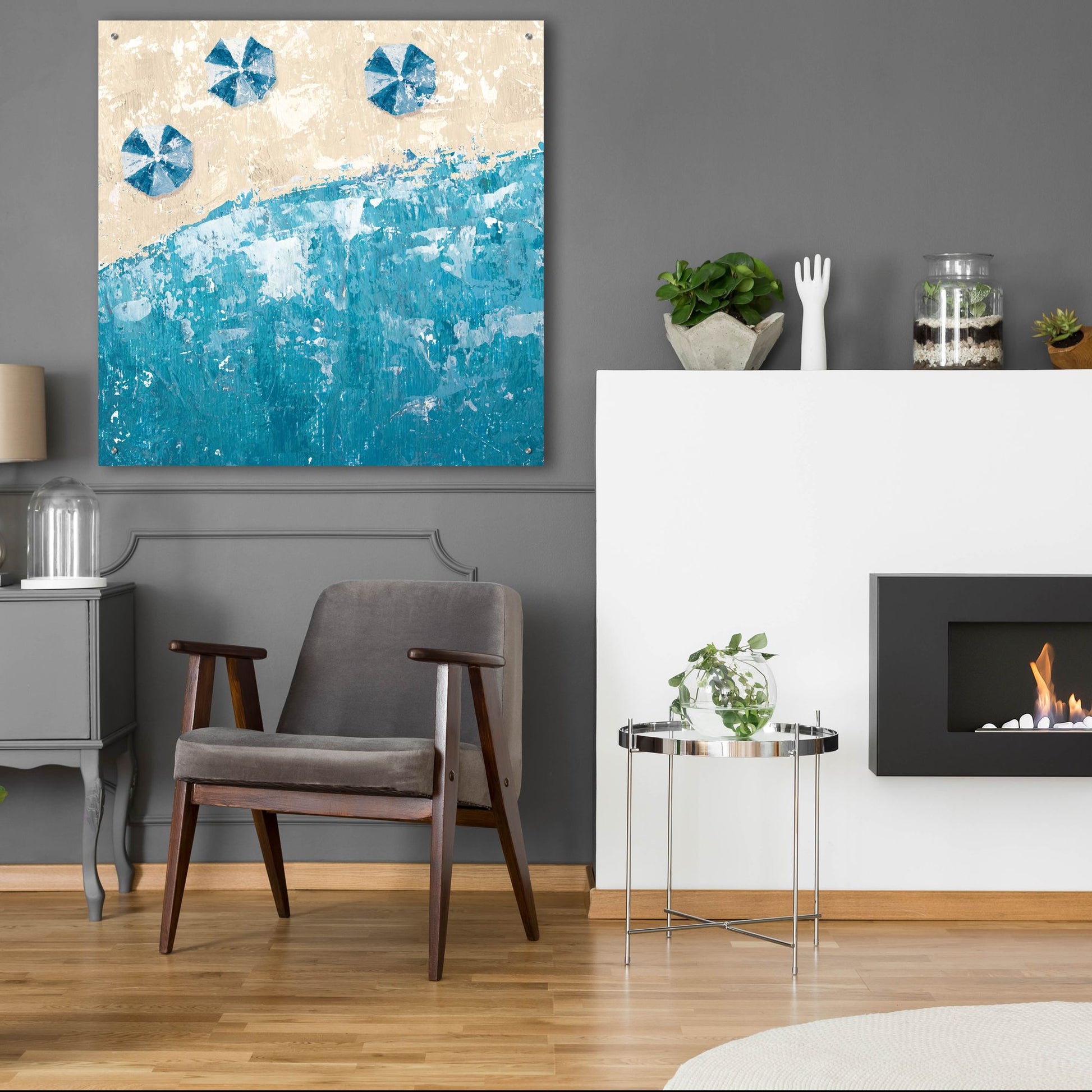 Epic Art 'Beach Days Blue' by Sarah Adams, Acrylic Glass Wall Art,36x36