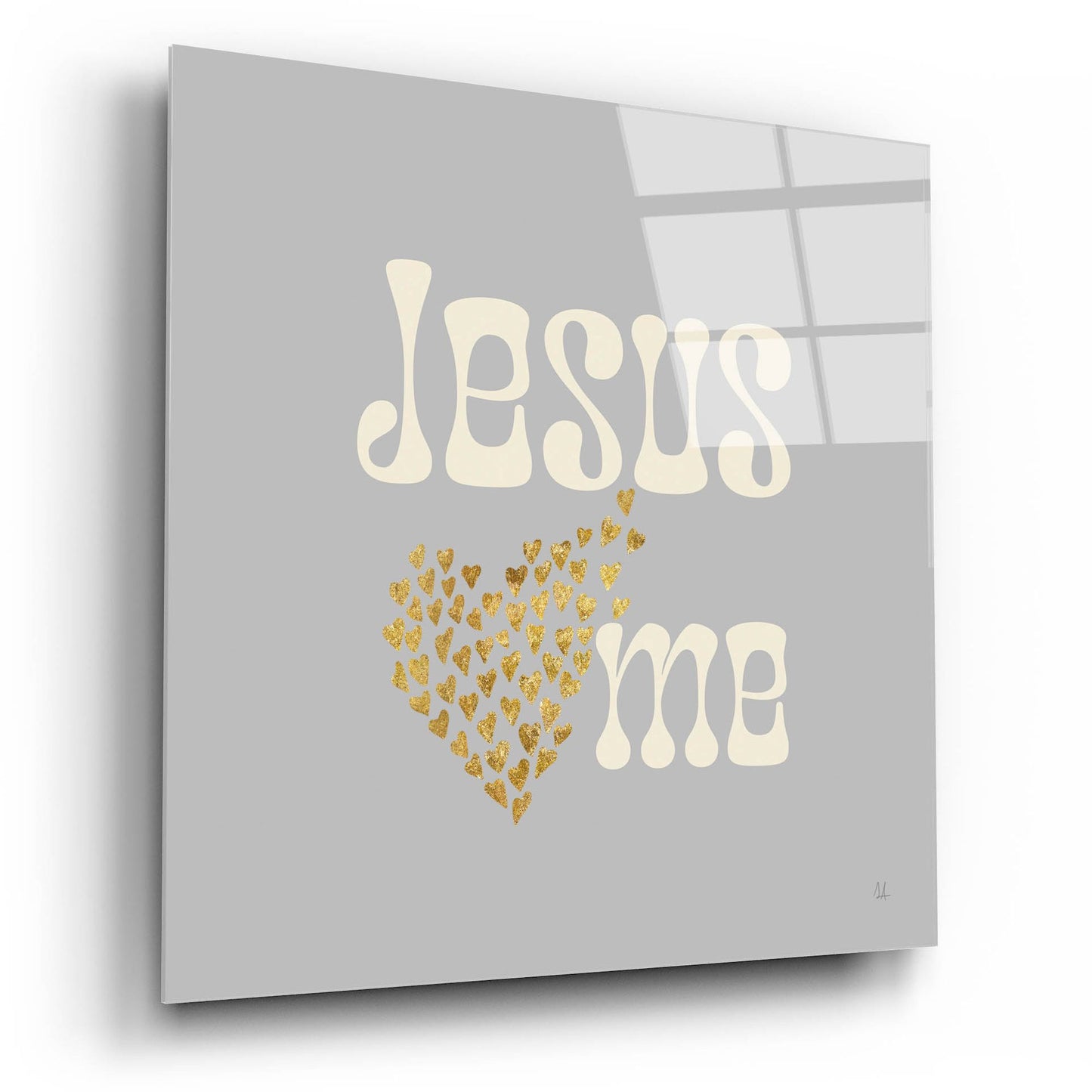 Epic Art 'Jesus Loves Me Gray' by Sarah Adams, Acrylic Glass Wall Art,12x12