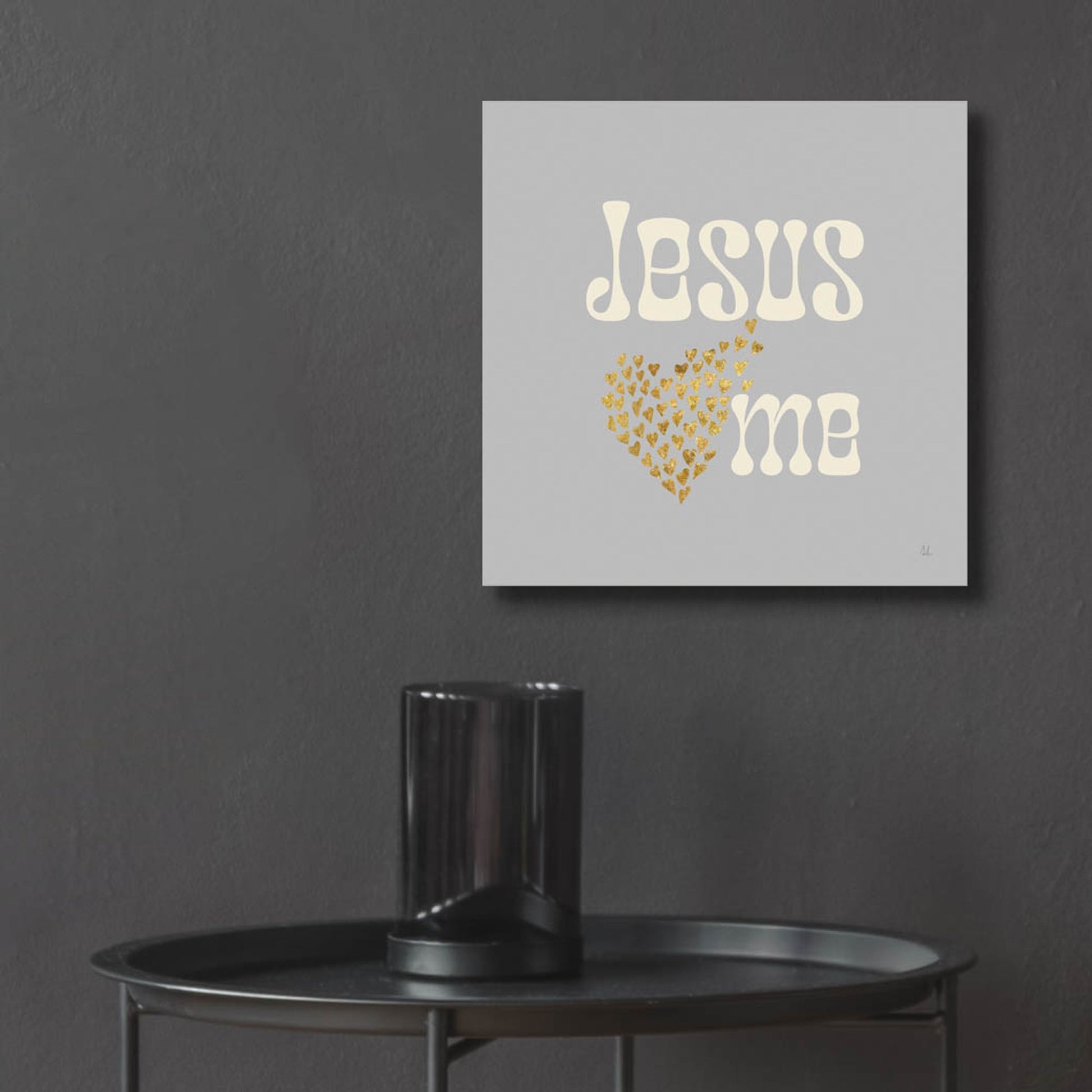 Epic Art 'Jesus Loves Me Gray' by Sarah Adams, Acrylic Glass Wall Art,12x12