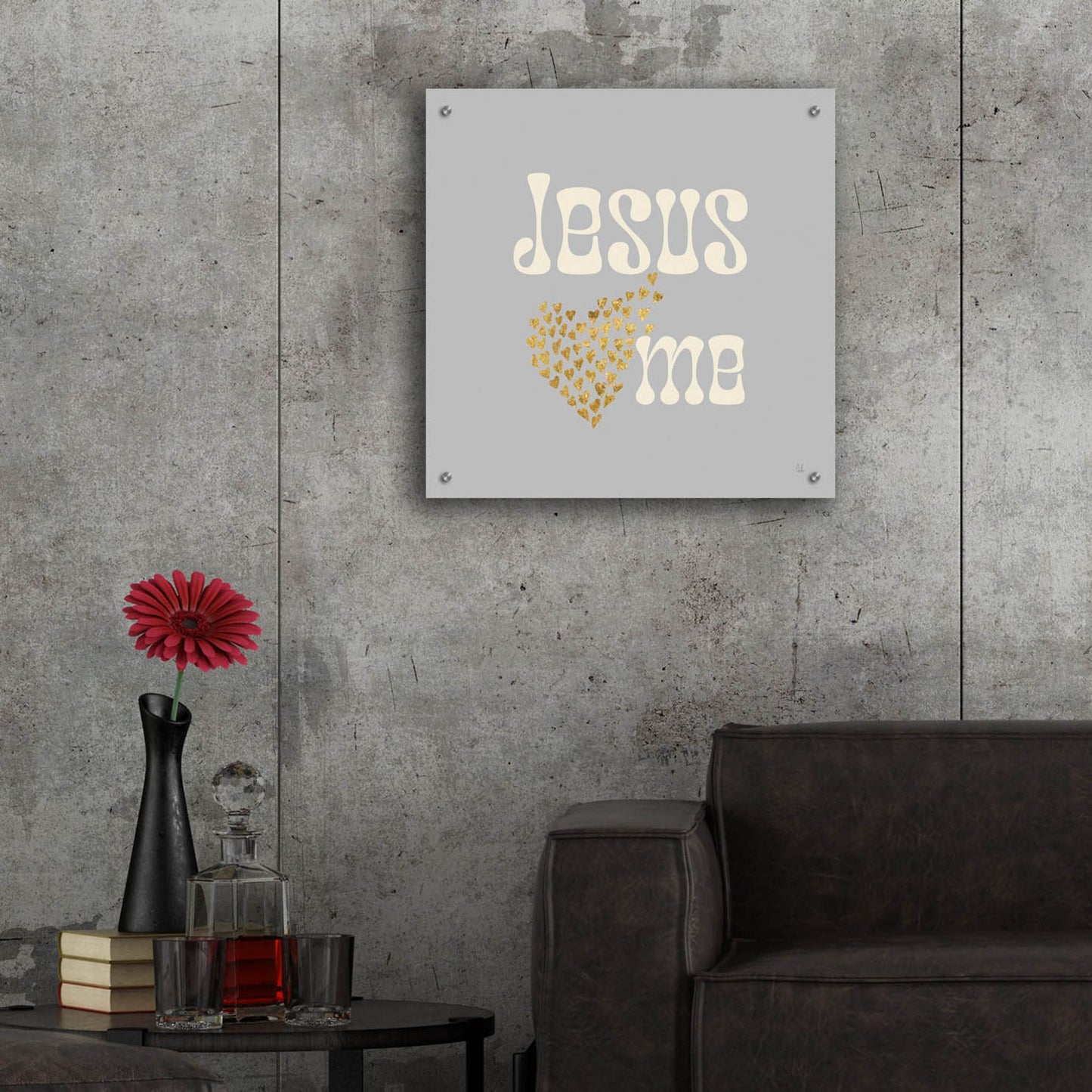 Epic Art 'Jesus Loves Me Gray' by Sarah Adams, Acrylic Glass Wall Art,24x24