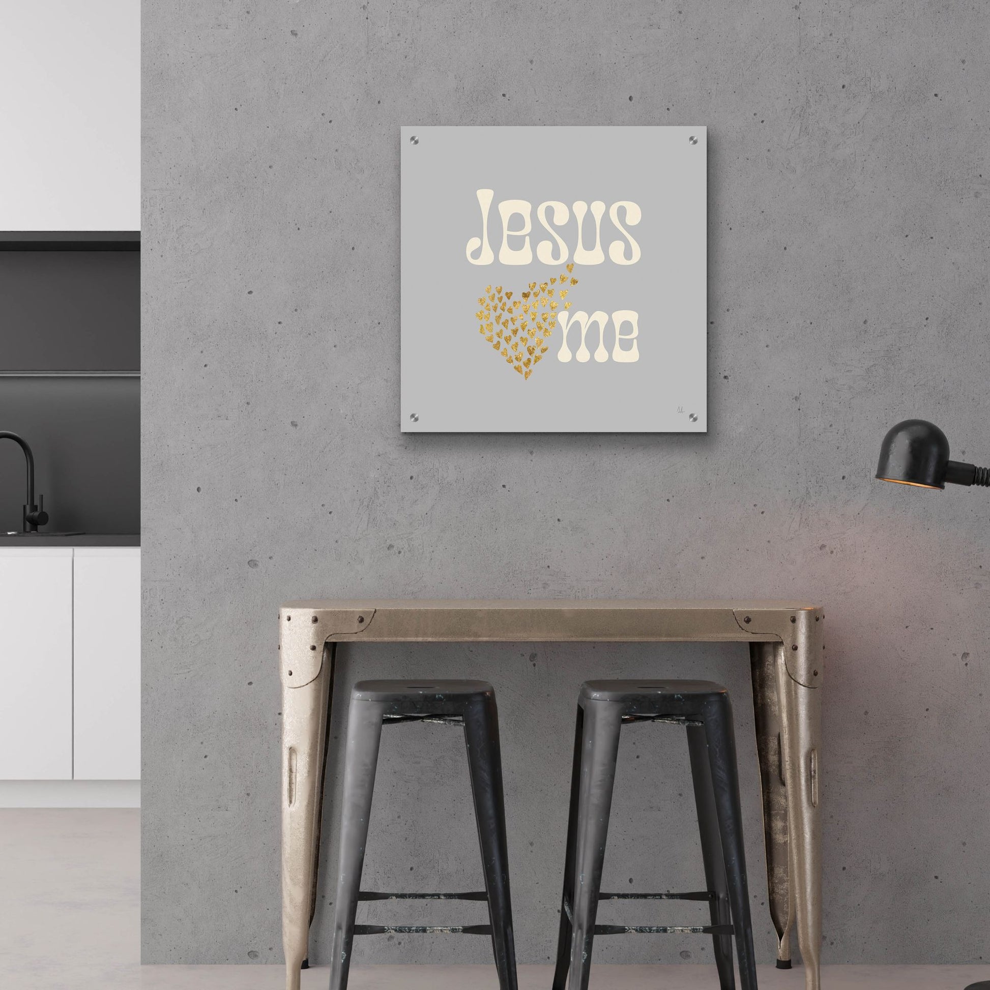 Epic Art 'Jesus Loves Me Gray' by Sarah Adams, Acrylic Glass Wall Art,24x24