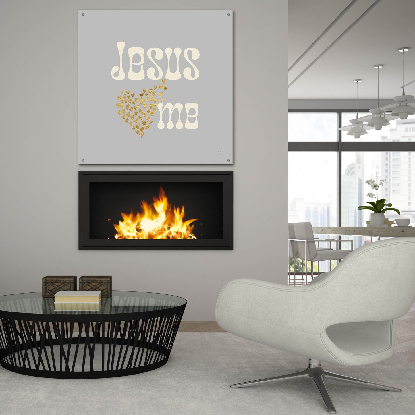 Epic Art 'Jesus Loves Me Gray' by Sarah Adams, Acrylic Glass Wall Art,36x36