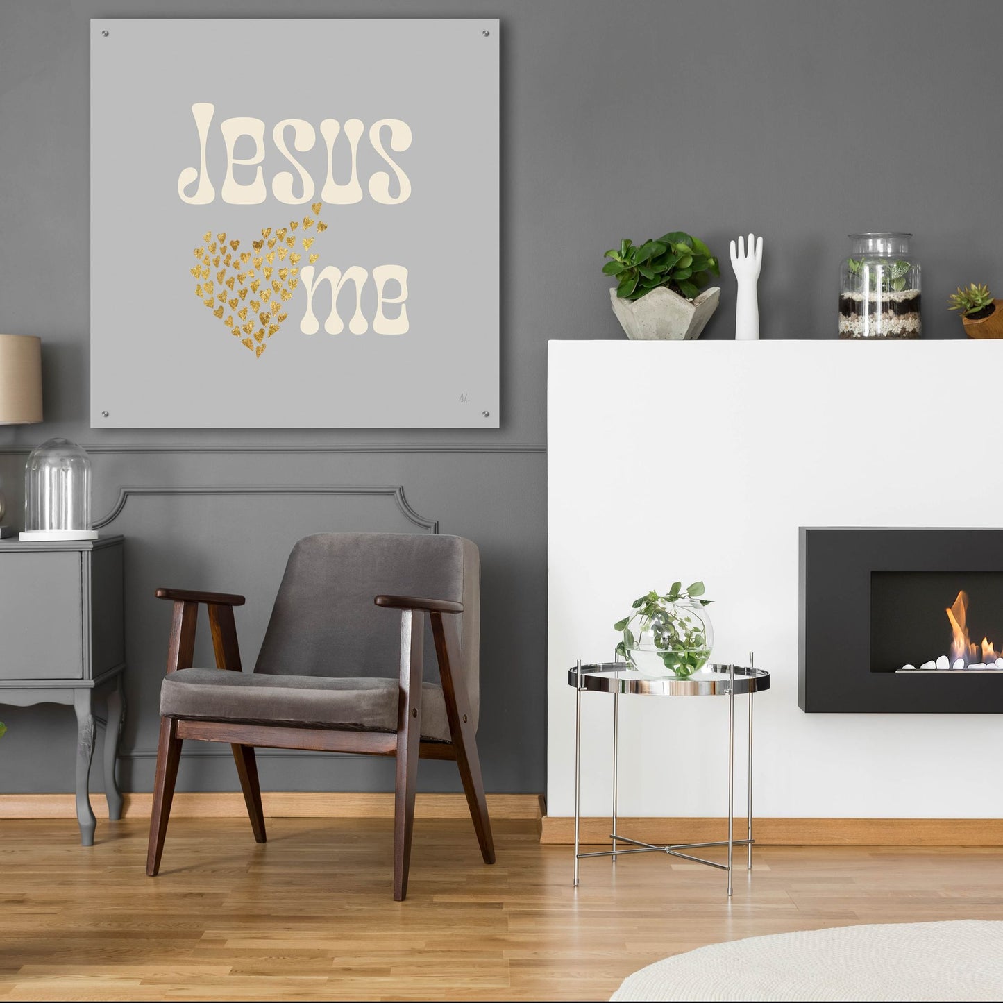 Epic Art 'Jesus Loves Me Gray' by Sarah Adams, Acrylic Glass Wall Art,36x36