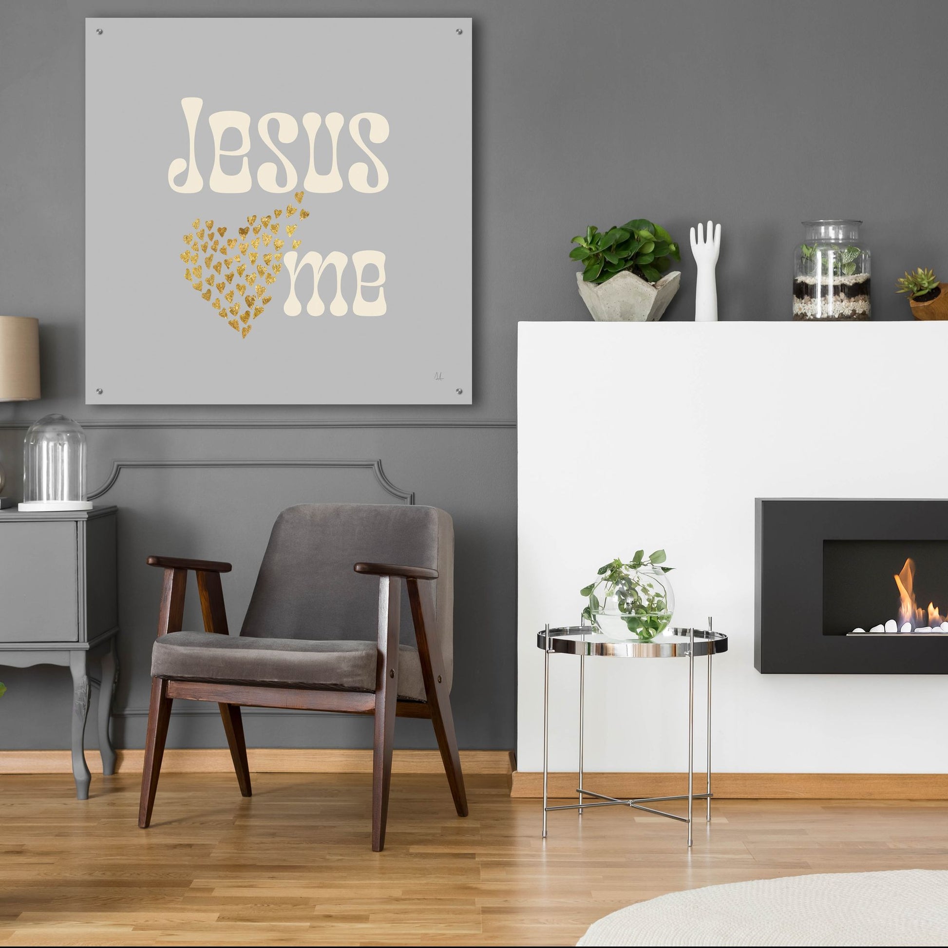 Epic Art 'Jesus Loves Me Gray' by Sarah Adams, Acrylic Glass Wall Art,36x36