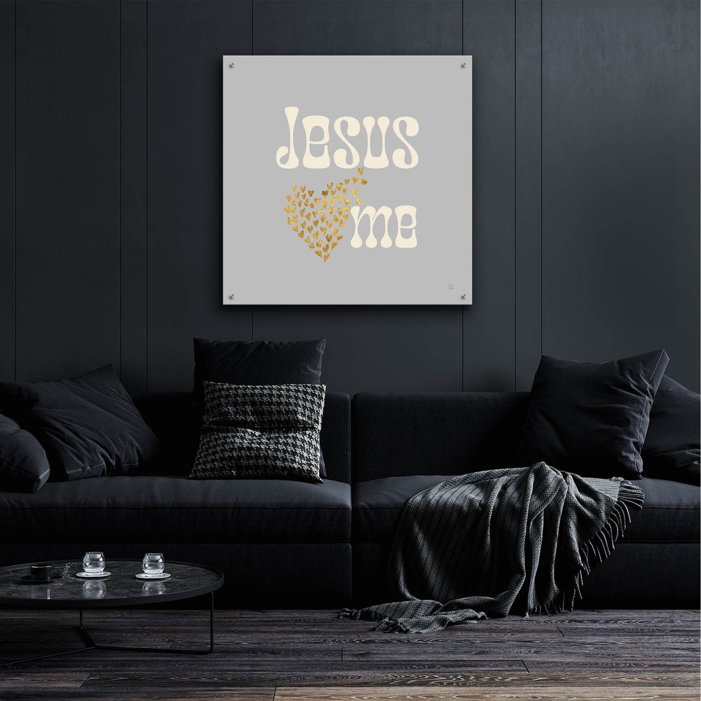 Epic Art 'Jesus Loves Me Gray' by Sarah Adams, Acrylic Glass Wall Art,36x36