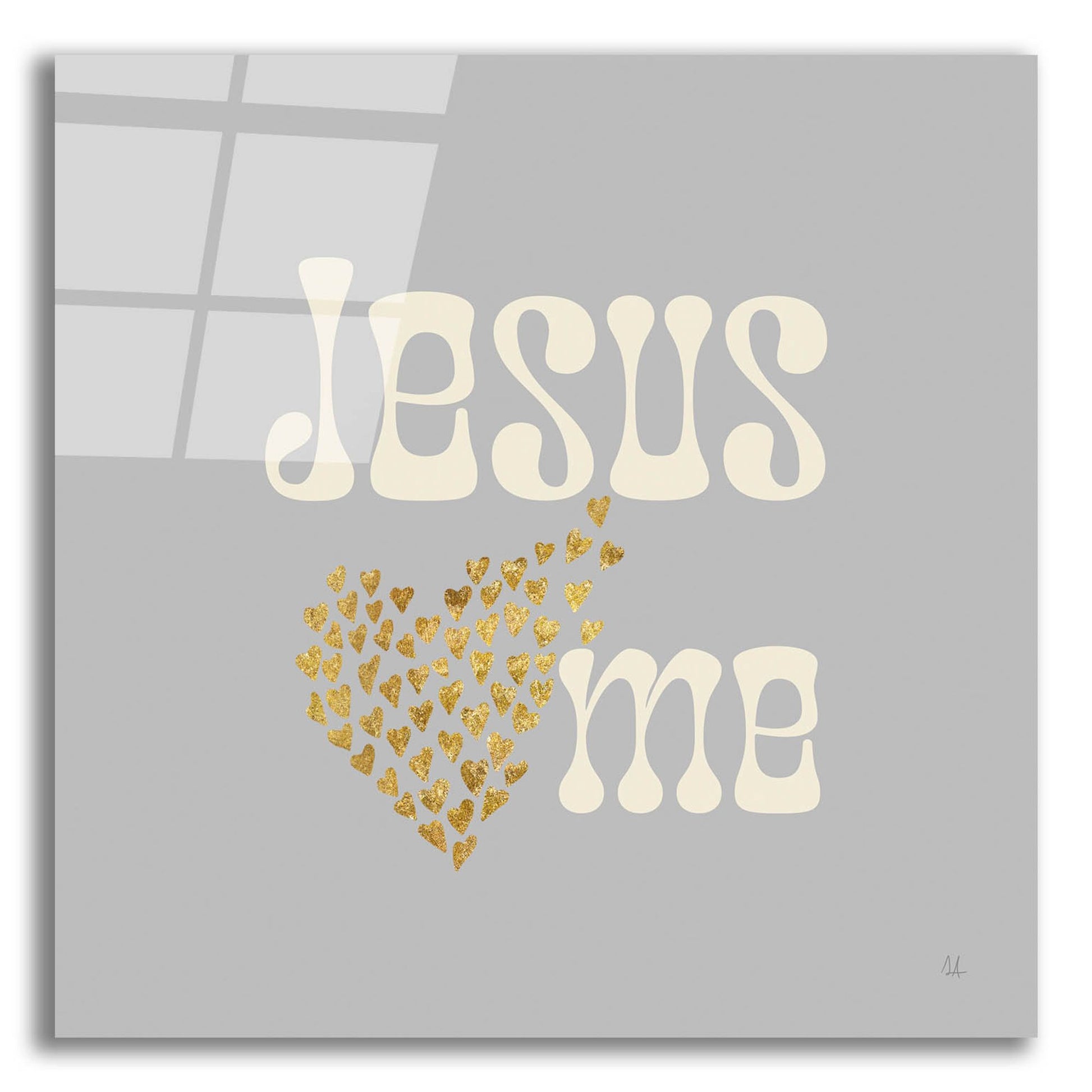 Epic Art 'Jesus Loves Me Gray' by Sarah Adams, Acrylic Glass Wall Art