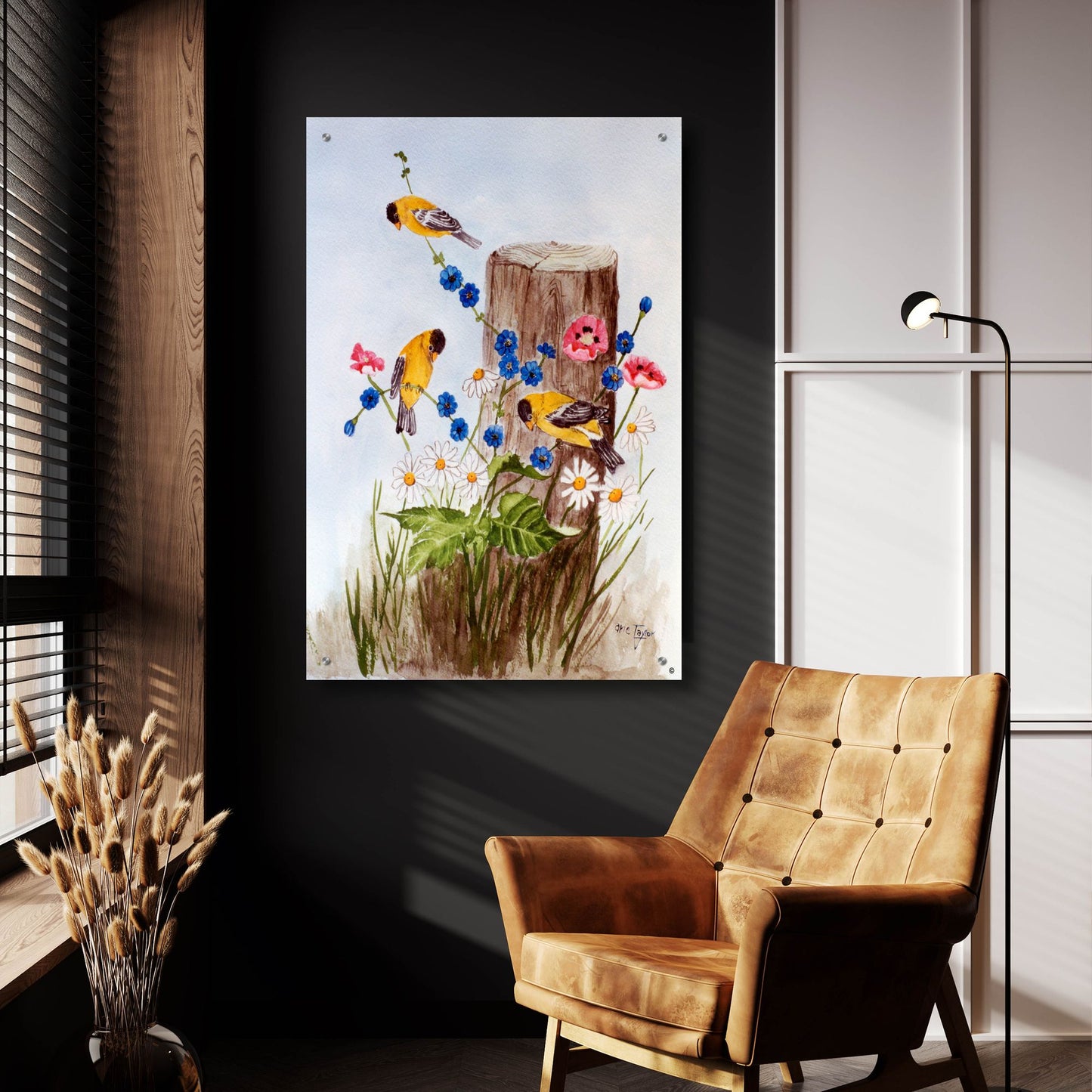 Epic Art 'American Goldfinch 3' by Arie Reinhardt Taylor, Acrylic Glass Wall Art,24x36