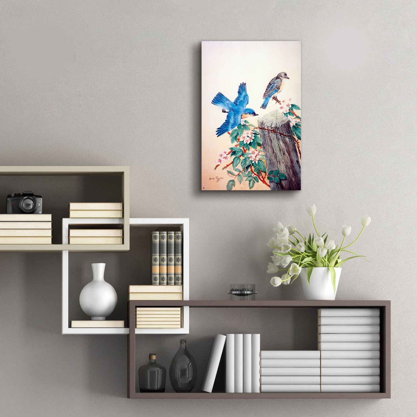 Epic Art 'Bluebirds' by Arie Reinhardt Taylor, Acrylic Glass Wall Art,16x24