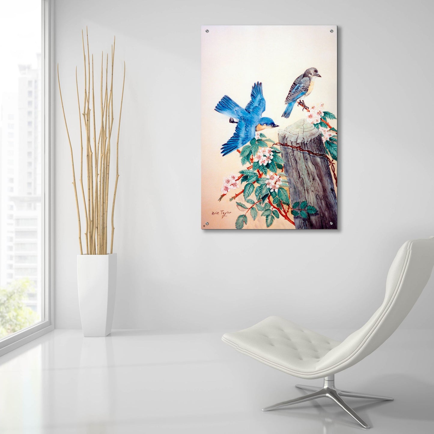 Epic Art 'Bluebirds' by Arie Reinhardt Taylor, Acrylic Glass Wall Art,24x36