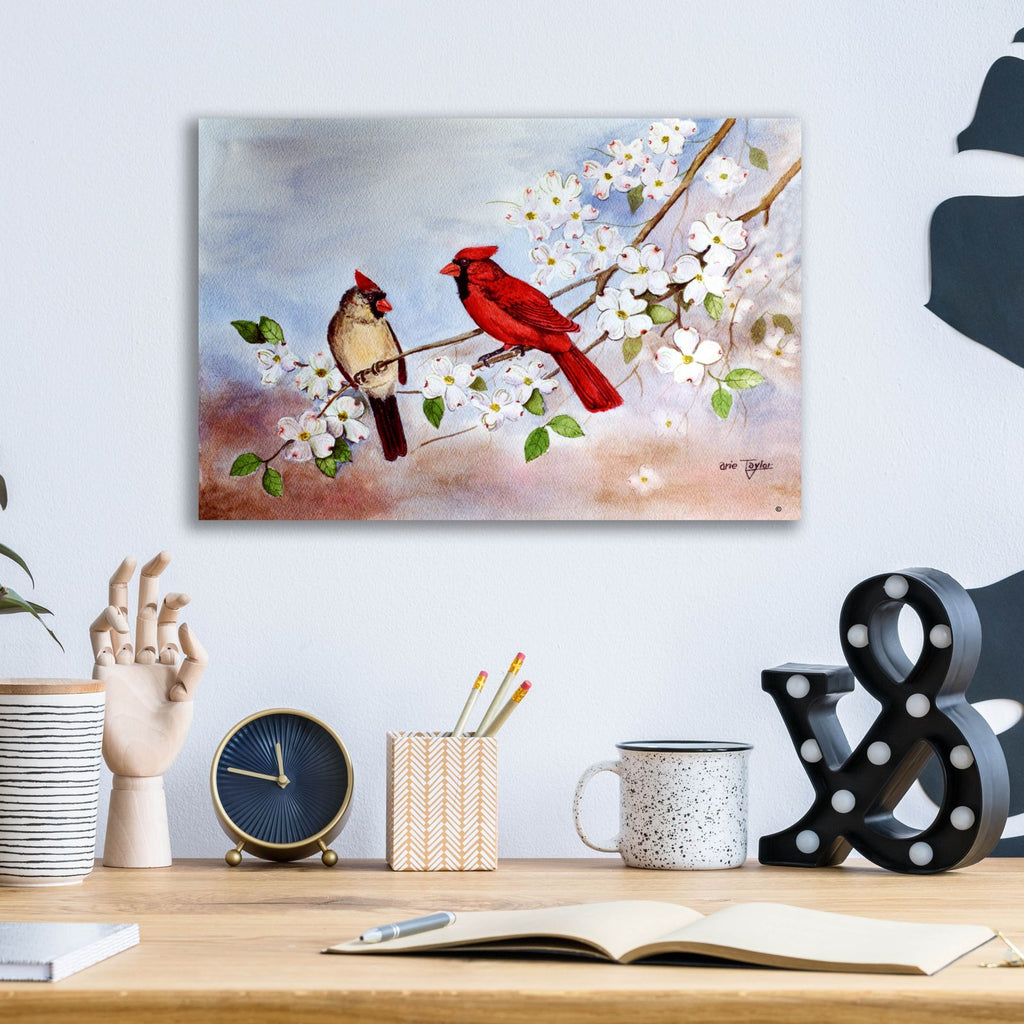 Cardinals and Dogwood by Arie Reinhardt Taylor - 16x12 acrylic wall art in a room