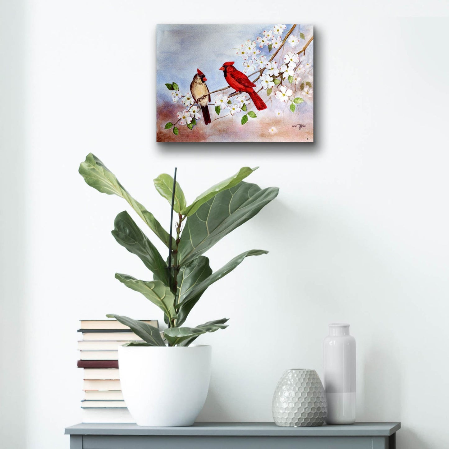 Epic Art 'Cardinals and Dogwood' by Arie Reinhardt Taylor, Acrylic Glass Wall Art,16x12