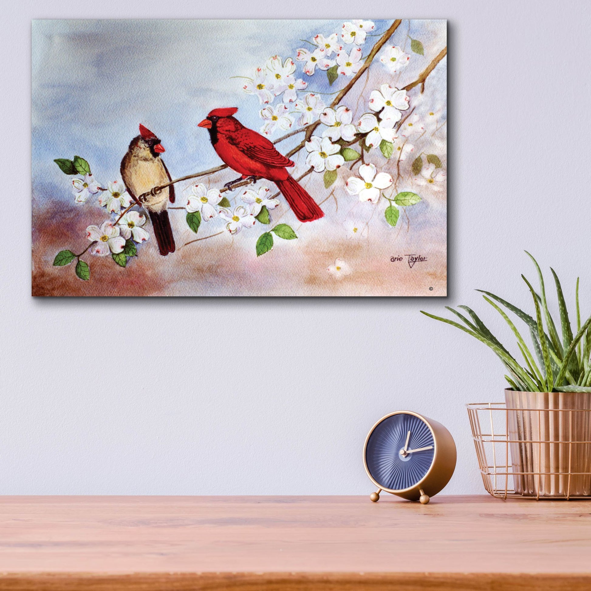 Epic Art 'Cardinals and Dogwood' by Arie Reinhardt Taylor, Acrylic Glass Wall Art,16x12