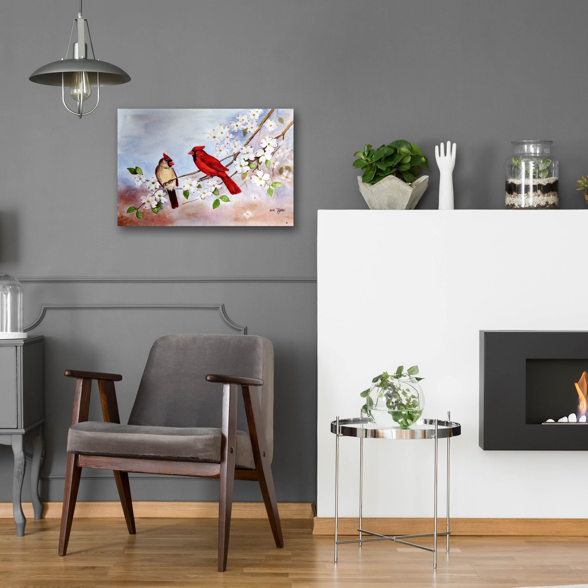 Epic Art 'Cardinals and Dogwood' by Arie Reinhardt Taylor, Acrylic Glass Wall Art,24x16