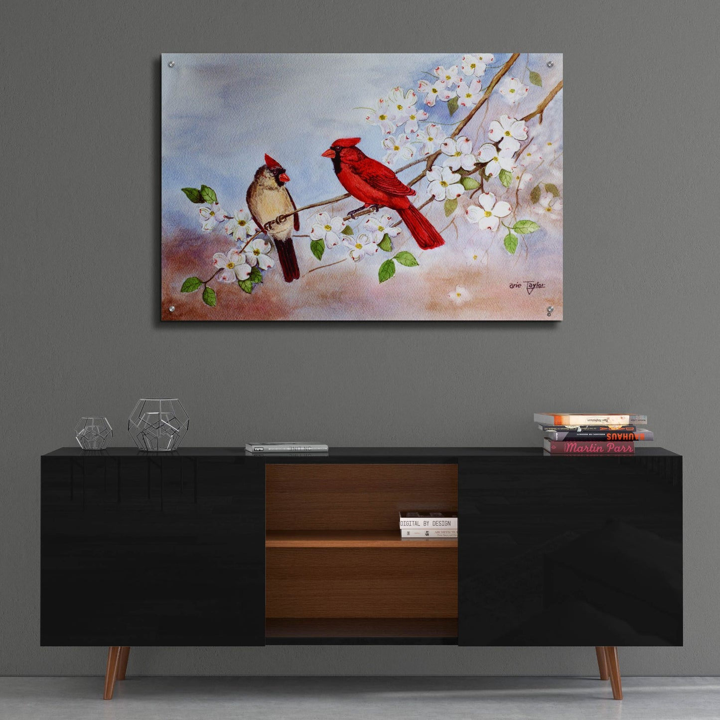 Epic Art 'Cardinals and Dogwood' by Arie Reinhardt Taylor, Acrylic Glass Wall Art,36x24