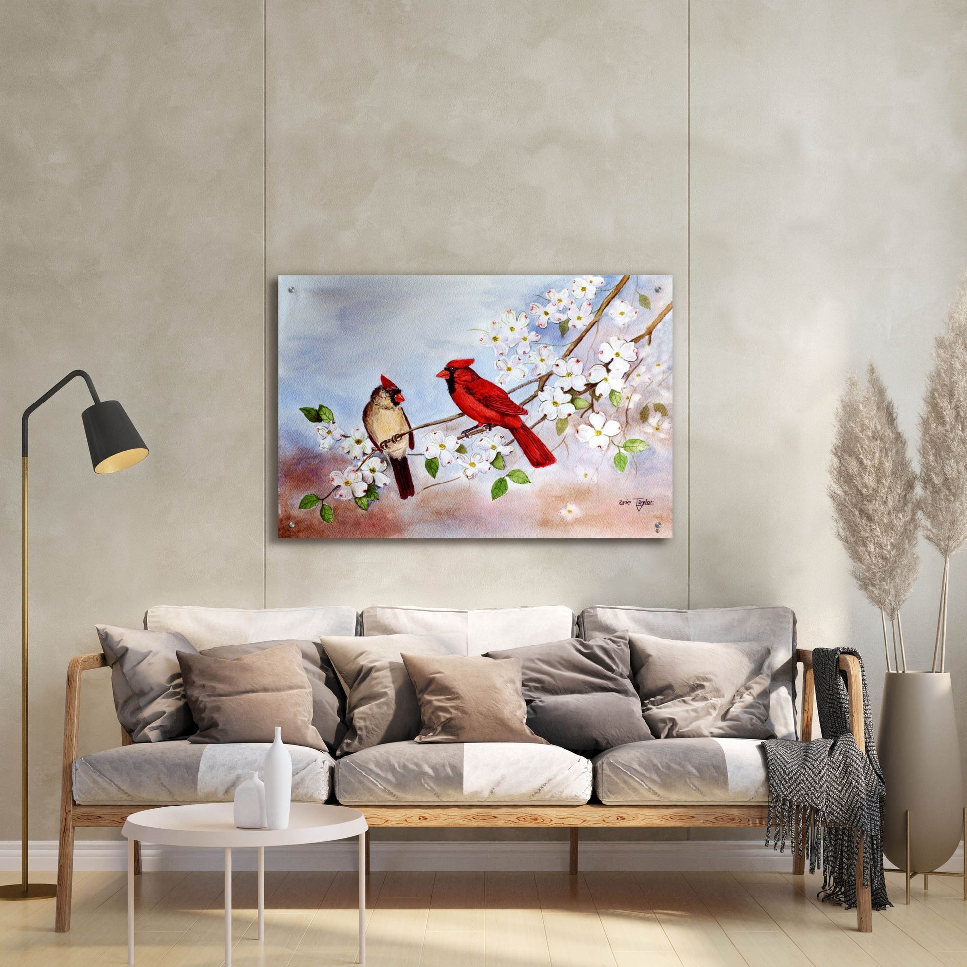 Epic Art 'Cardinals and Dogwood' by Arie Reinhardt Taylor, Acrylic Glass Wall Art,36x24