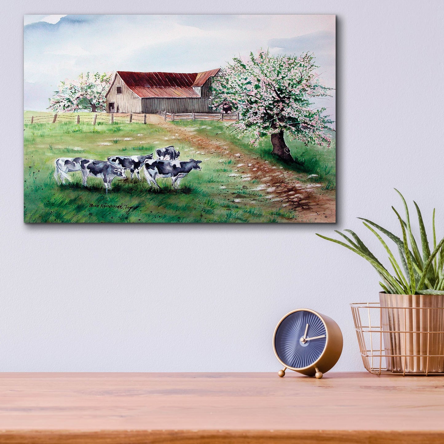 Epic Art 'Cows and a Barn' by Arie Reinhardt Taylor, Acrylic Glass Wall Art,16x12