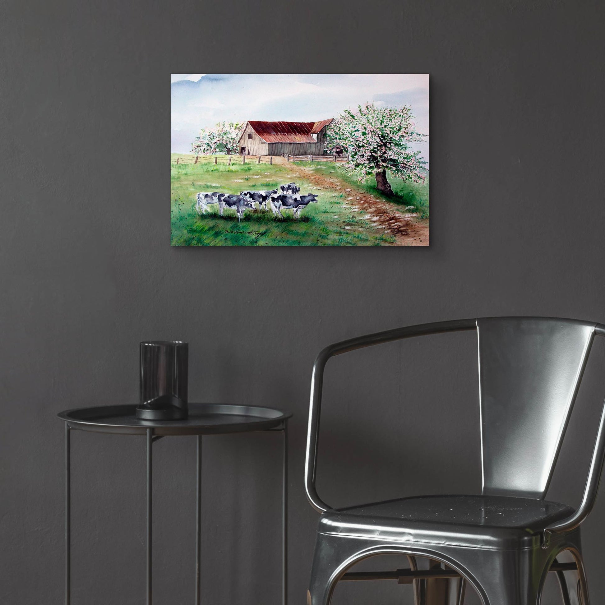 Epic Art 'Cows and a Barn' by Arie Reinhardt Taylor, Acrylic Glass Wall Art,24x16