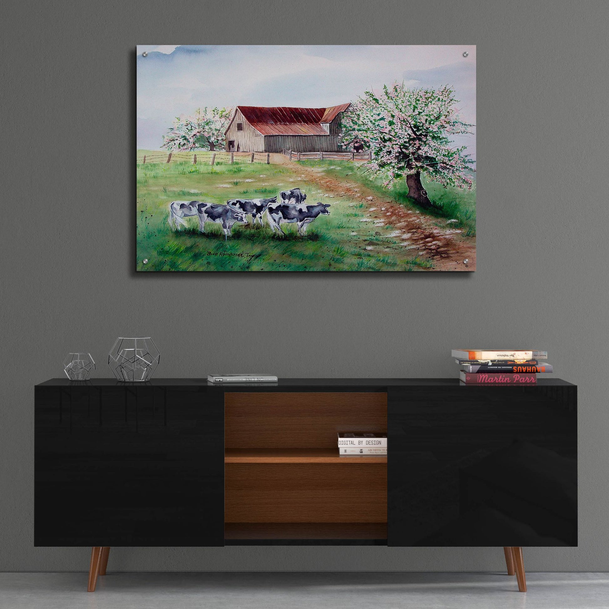 Epic Art 'Cows and a Barn' by Arie Reinhardt Taylor, Acrylic Glass Wall Art,36x24