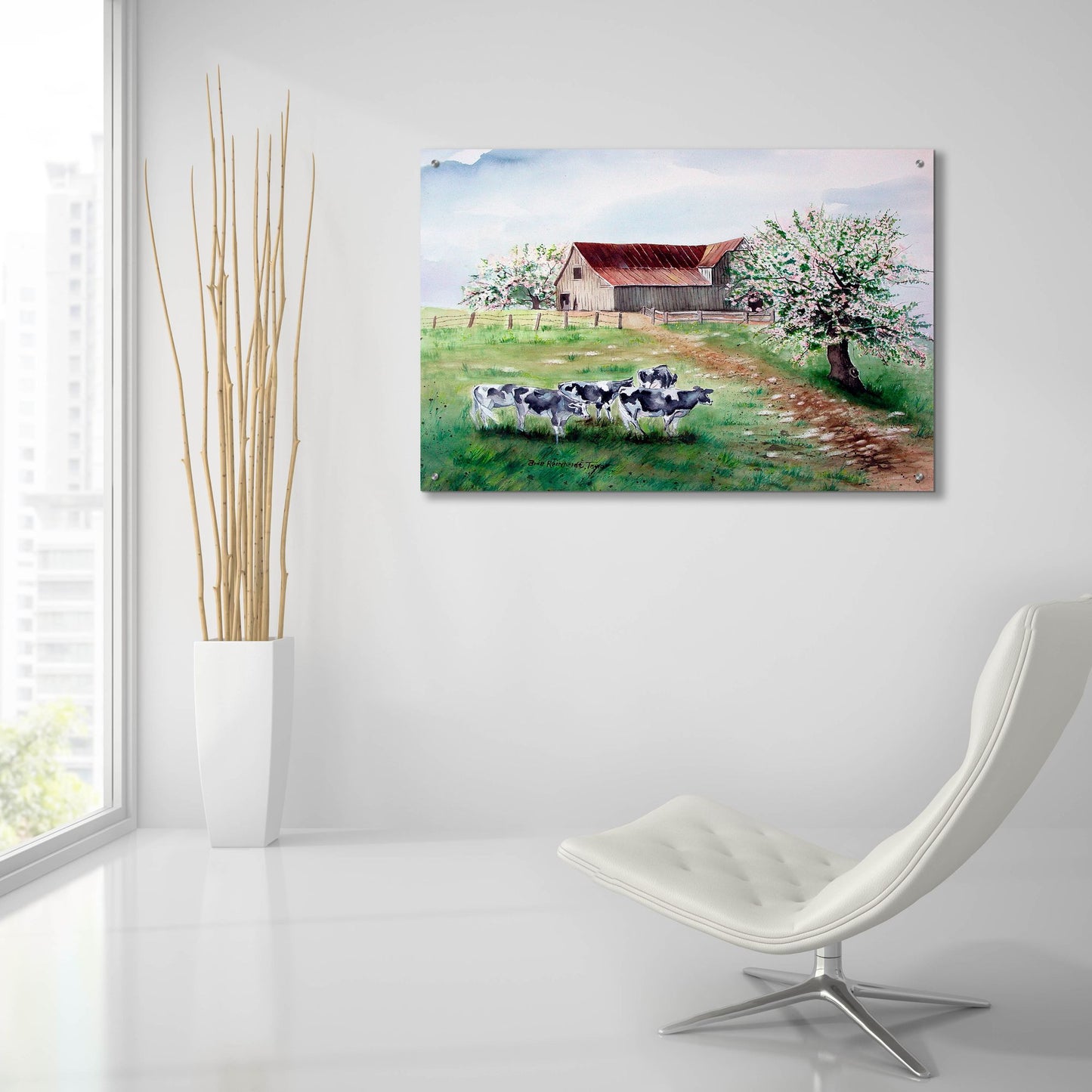 Epic Art 'Cows and a Barn' by Arie Reinhardt Taylor, Acrylic Glass Wall Art,36x24