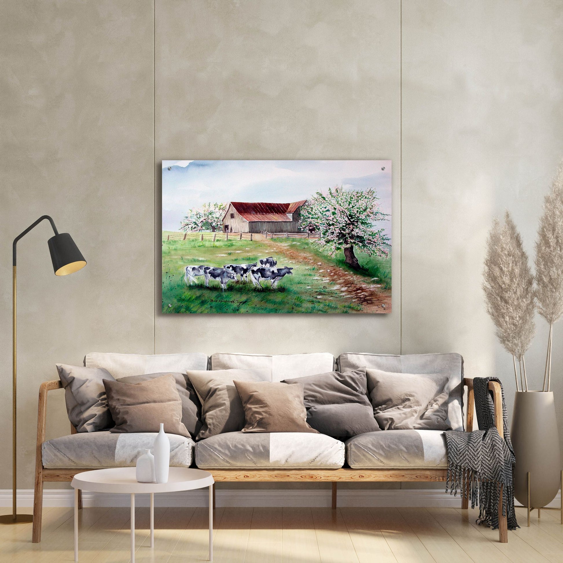 Epic Art 'Cows and a Barn' by Arie Reinhardt Taylor, Acrylic Glass Wall Art,36x24