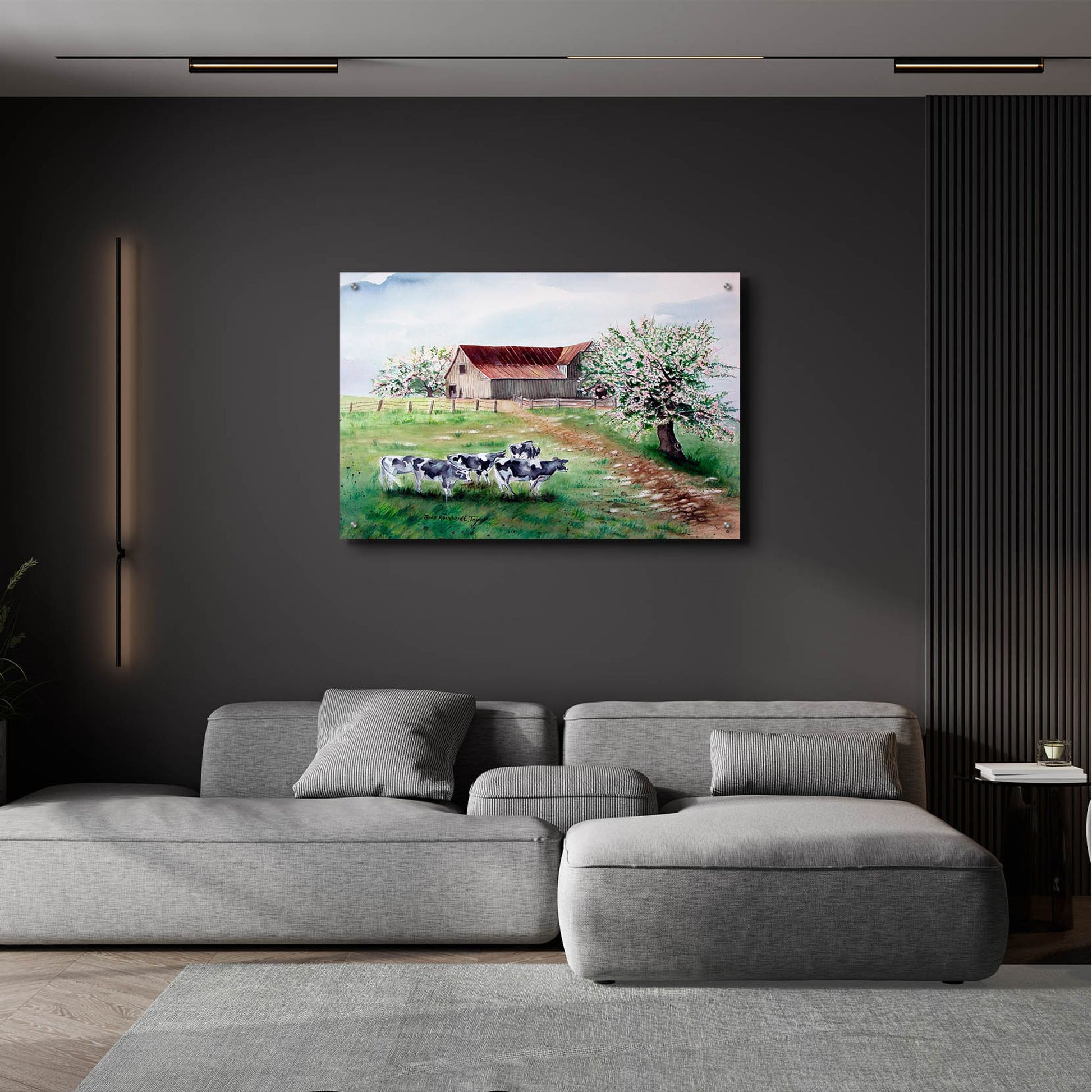 Epic Art 'Cows and a Barn' by Arie Reinhardt Taylor, Acrylic Glass Wall Art,36x24