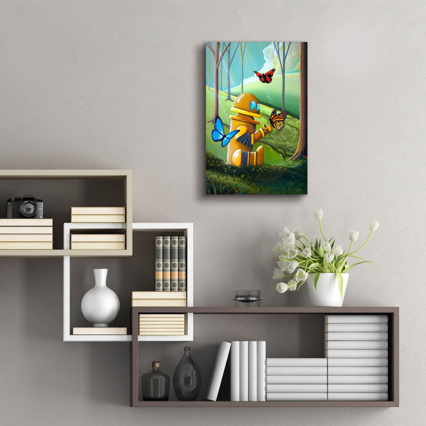 Epic Art 'Bot and the Butterflies' by Cindy Thornton, Acrylic Glass Wall Art,16x24