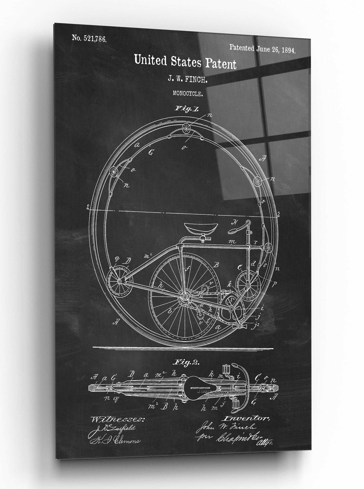 Epic Art 'Monocycle Blueprint Patent Chalkboard,' by Acrylic Glass Wall Art,12x16