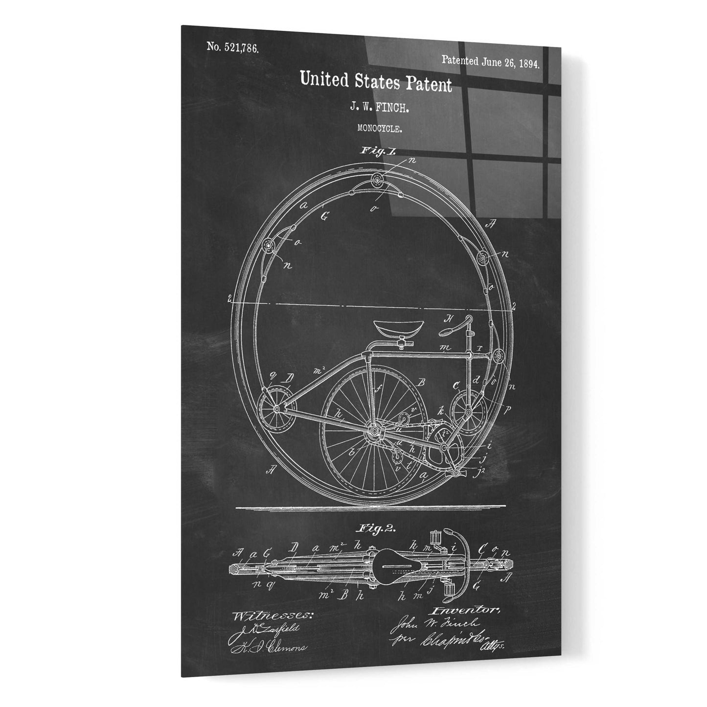 Epic Art 'Monocycle Blueprint Patent Chalkboard,' by Acrylic Glass Wall Art,16x24