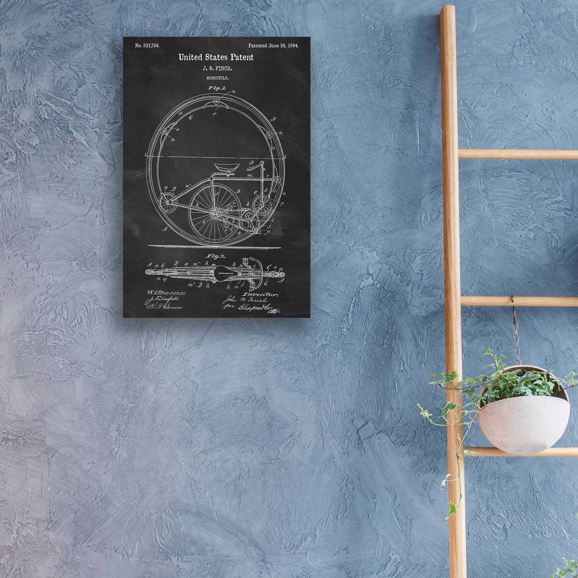 Epic Art 'Monocycle Blueprint Patent Chalkboard,' by Acrylic Glass Wall Art,16x24