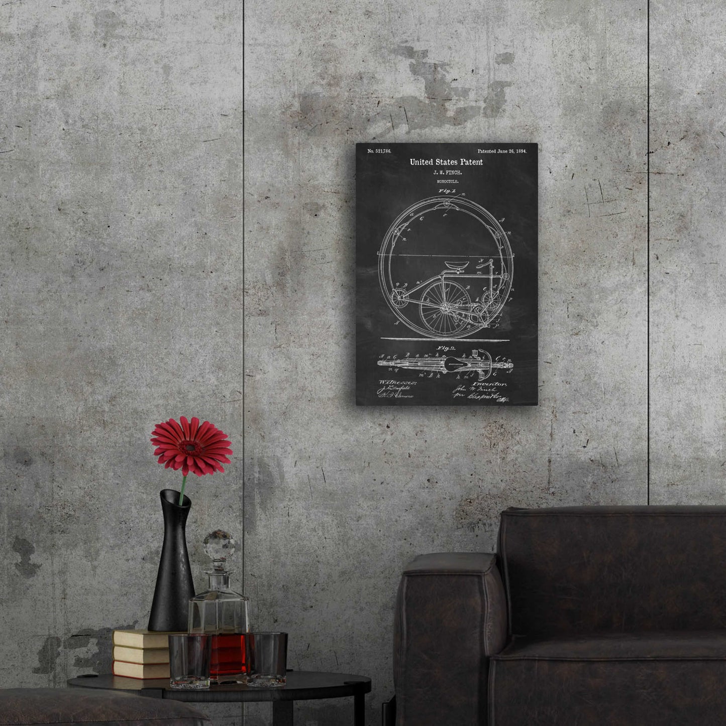 Epic Art 'Monocycle Blueprint Patent Chalkboard,' by Acrylic Glass Wall Art,24x36