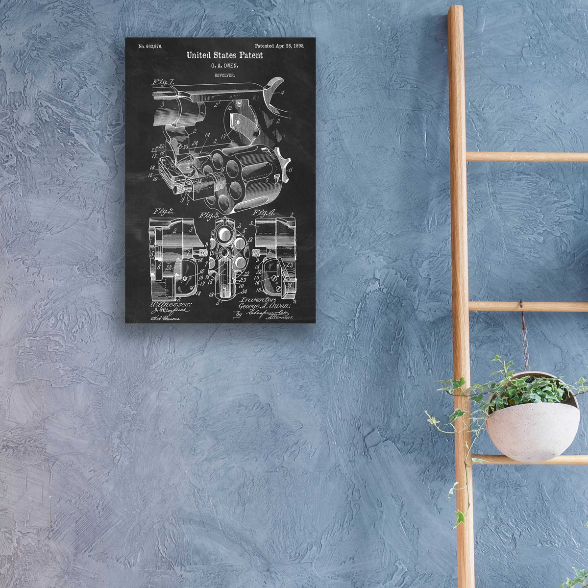 Epic Art 'Owen Revolver Blueprint Patent Chalkboard,' by Acrylic Glass Wall Art,16x24
