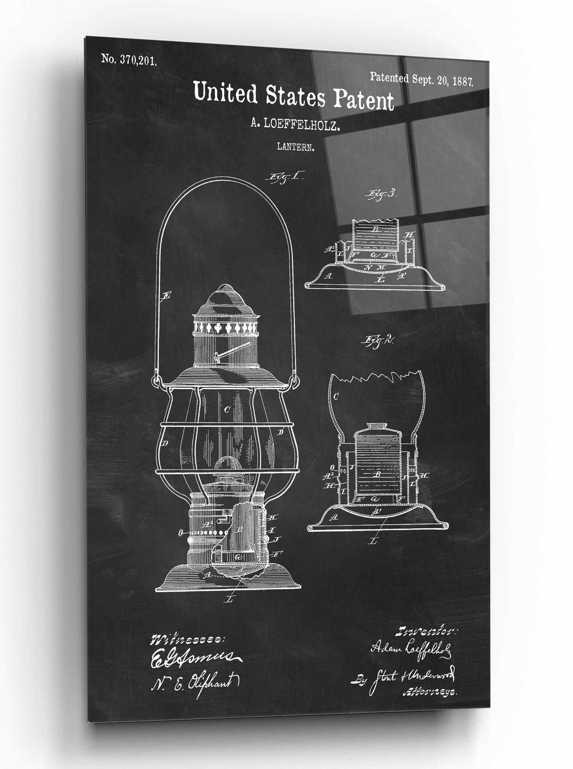 Epic Art 'Lantern Blueprint Patent Chalkboard,' by Acrylic Glass Wall Art,12x16